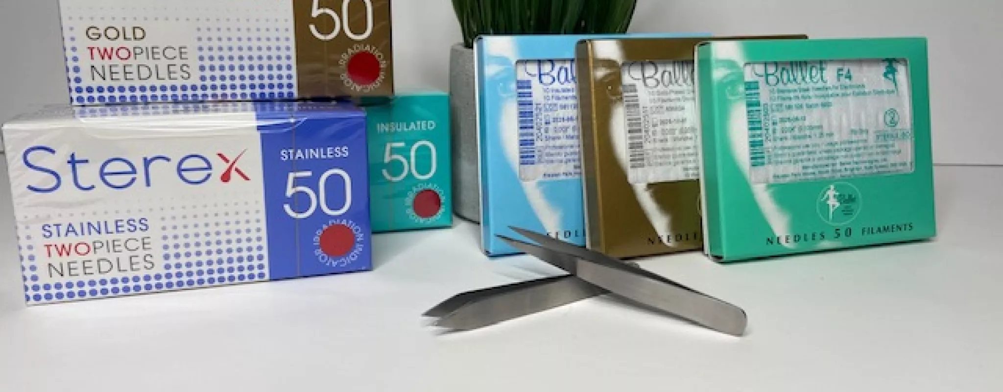 Ballet and Sterex electrolysis needles in a variety of sizes